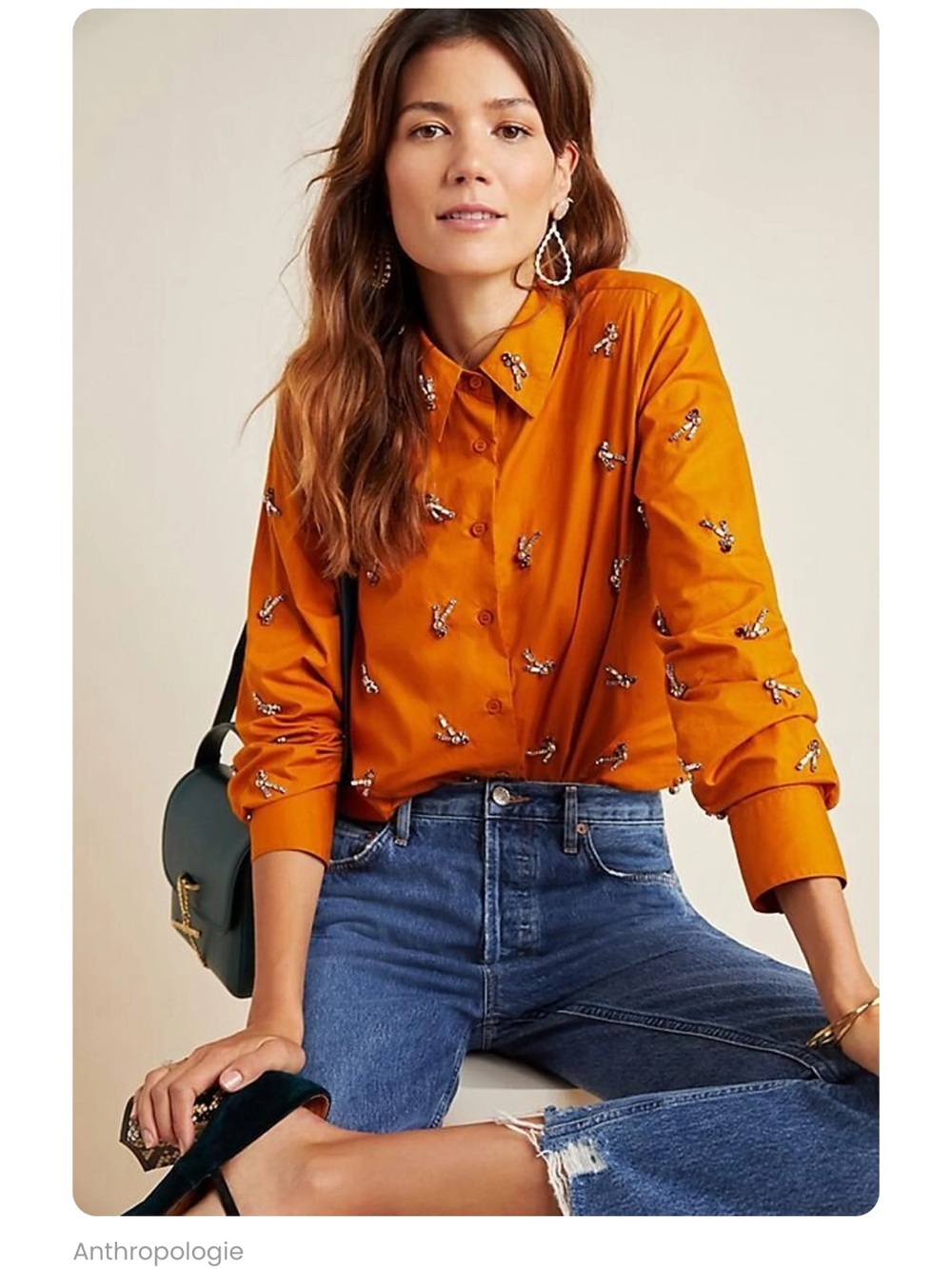 Dhruv Kapoor Embellished Orange Button Down Shirt XS